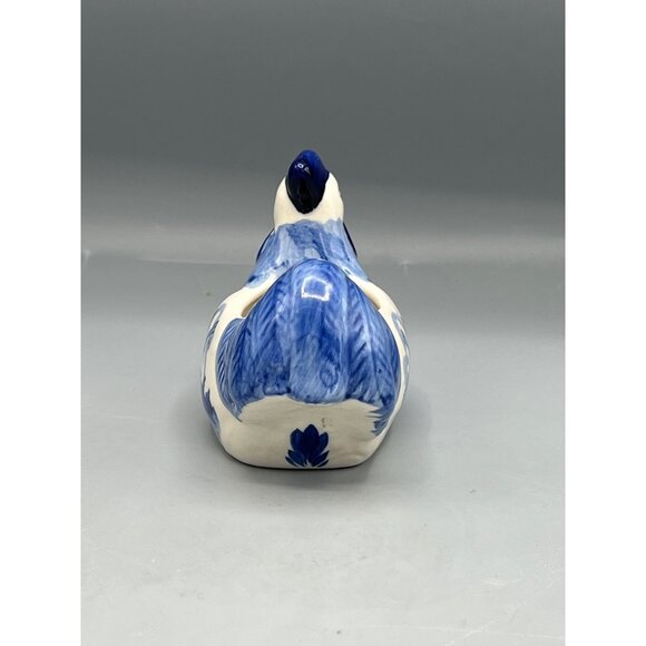 Blue & White Ceramic Dutch Hen Planter 5" Figurine Windmill Design Delft - Picture 10 of 13